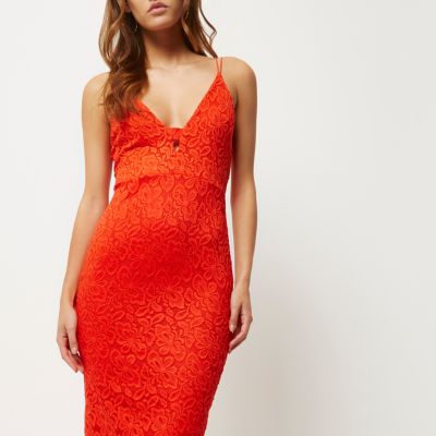 Red lace plunge cami dress